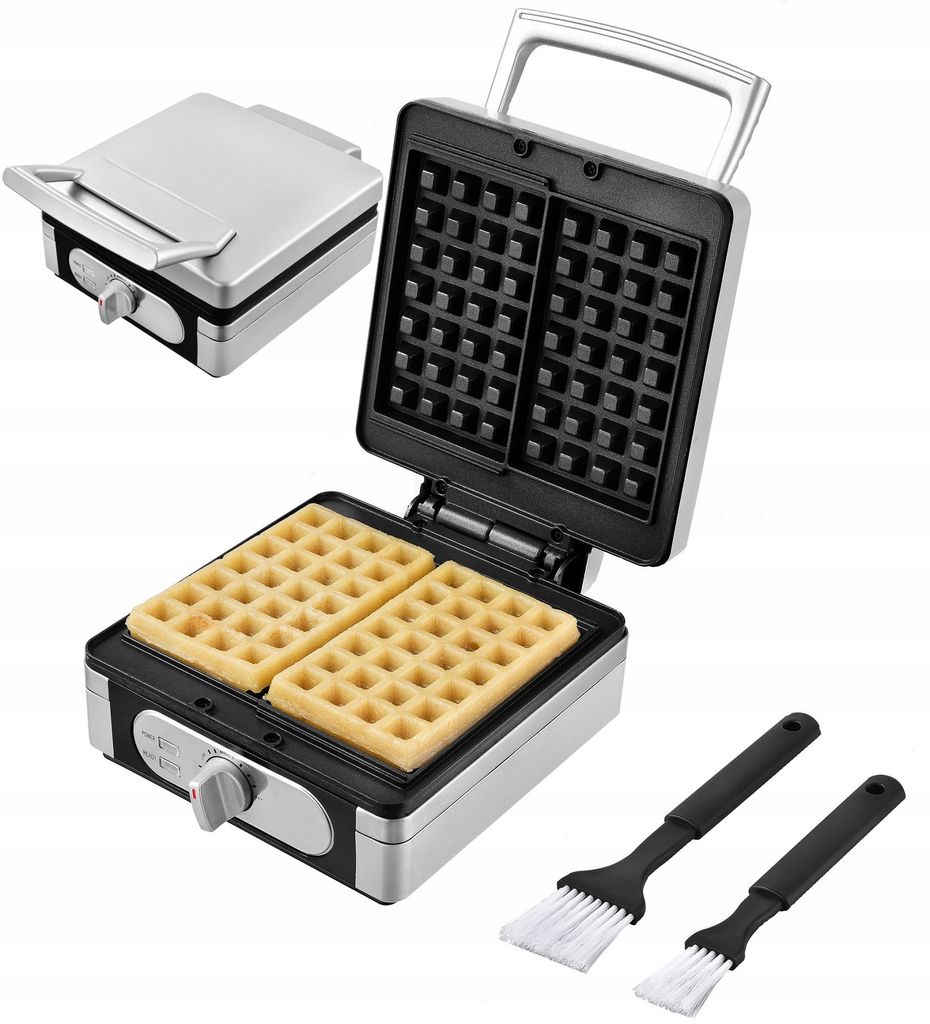 gofrownica 2 große waffeln thermostat starkes 1400 w inox pinsel im set
