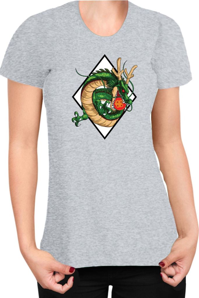 Damen T-Shirt Dragon Anime Manga Ball Z Shenron 01, Lady L / Grau