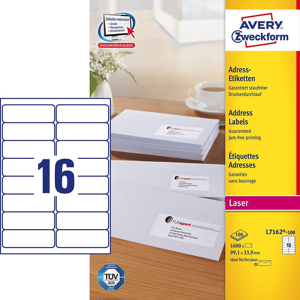 AVERY Zweckform QuickPEEL Adress Etiketten 99,1 x 33,9 mm weiß 1.600 Etiketten