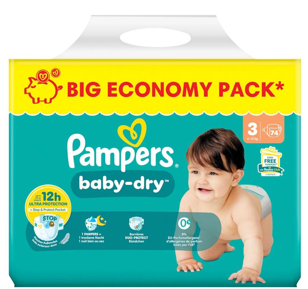2x Pampers Baby-dry - luiers - 74st - N°3 (6-10kg)