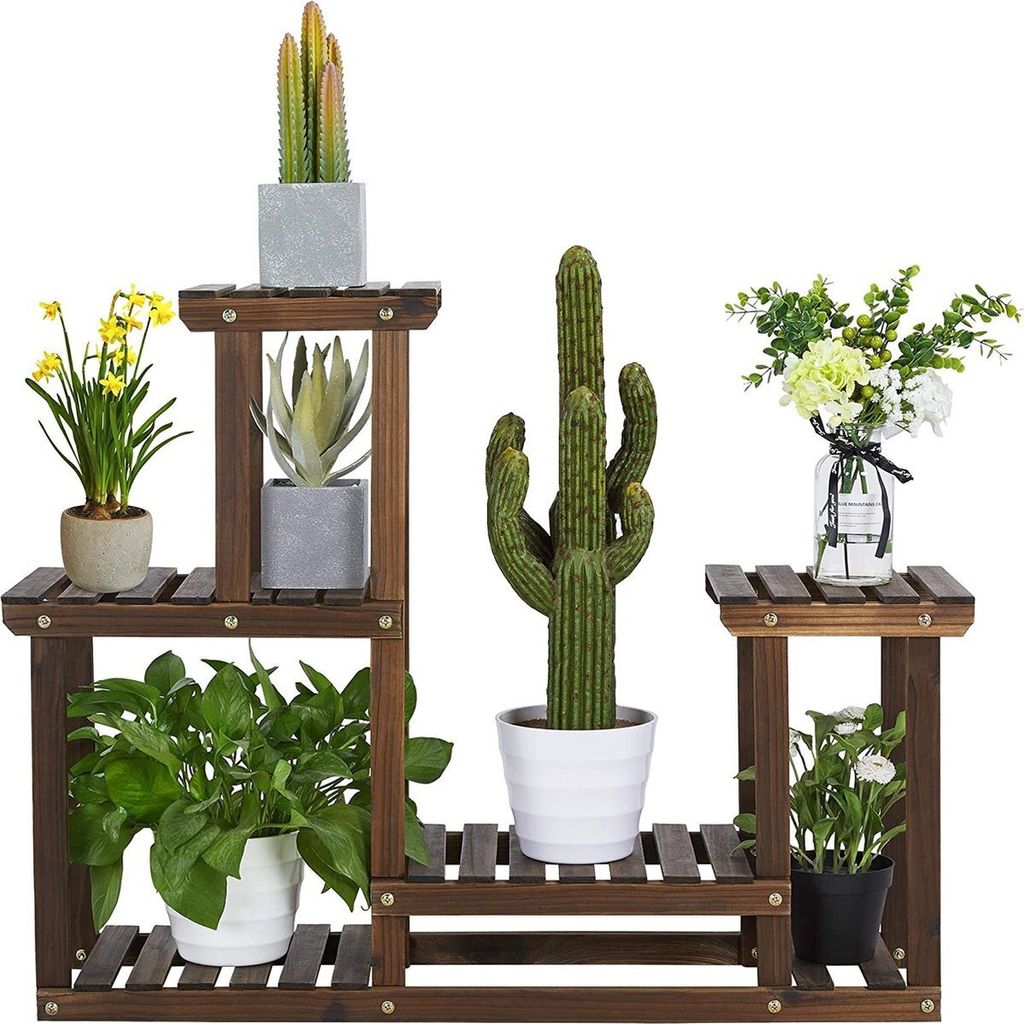 Yaheetech hölzernes Pflanzenregal, Blumenregal mit 4 Ebenen, Blumenständer, Garten, Pflanzentreppe, mehrstufig, für Innenbalkon, Wohnzimmer,