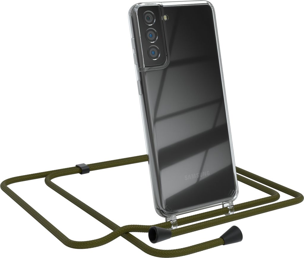 EAZY CASE Handykette kompatibel mit Samsung Galaxy S21 Plus 5G, Handyhülle mit Umhängeband, Handykordel, Schutzhülle Clear, Band in Grün