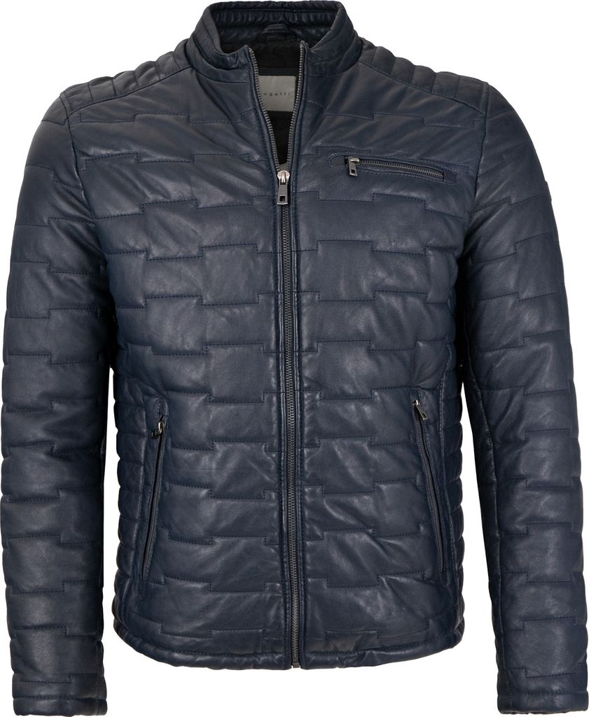 Bugatti - Herren Lederjacke Steppjacke Lammnappa navy : 52