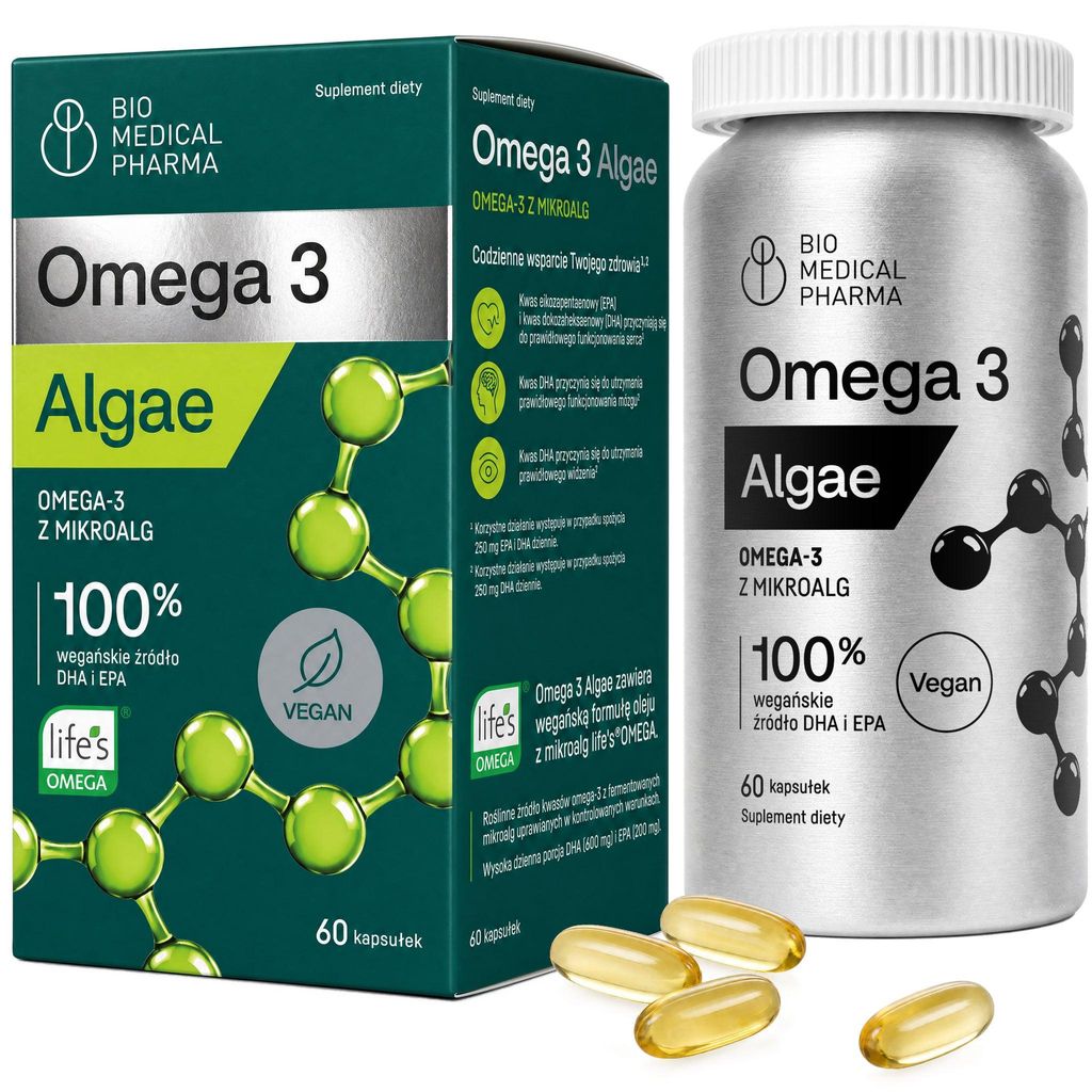 Kapsułki z olejem z alg Omega 3 Vegan – 600 mg DHA + 200 mg Zdjęcie produktu 