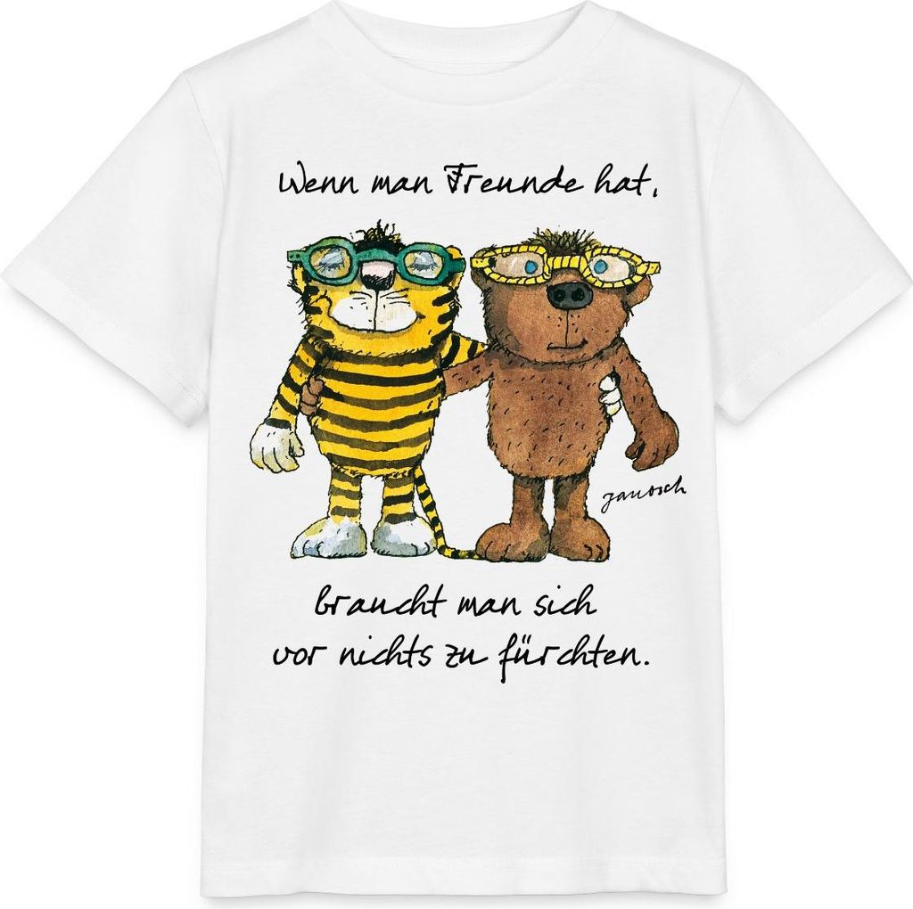 Spreadshirt Janosch Tiger Und Bär Wenn Man Freunde Hat Zitat Kinder Basic T-Shirt, 98/104 (3-4 Jahre), Weiß