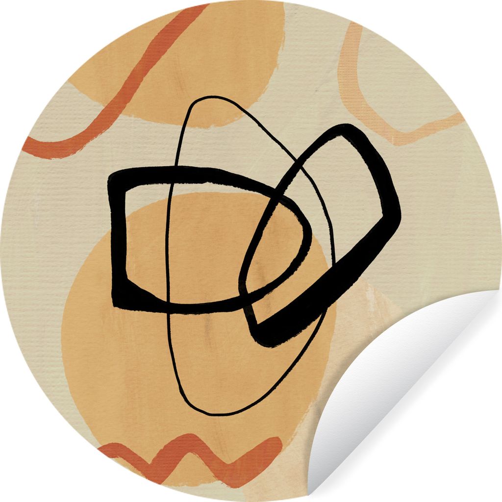 MuchoWow Runde Wandtattoo - Wandsticker Tapete Aufkleber Schwarz - Braun - Abstrakt Ø 100 cm Selbstklebend und Repositionierbar - Wandaufkleber ...
