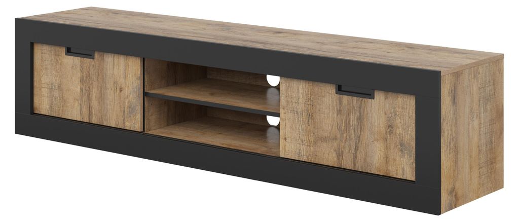 Masseno TV-Schrank DAVOR 180 cm Fernsehschrank mit 2 Türen TV-Lowboard für Wohnzimmer Modern 180x40x42 cm Eichefarben / Eichefarben