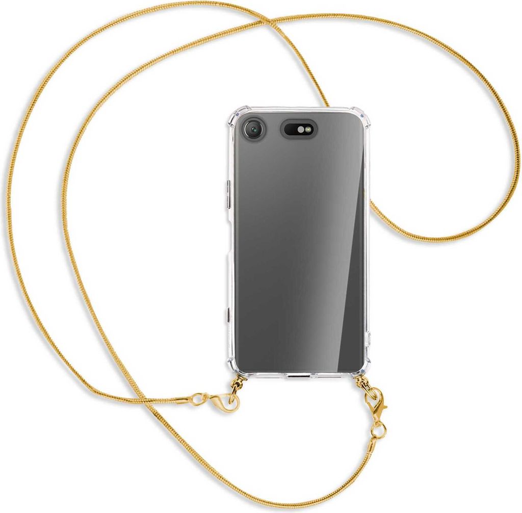 Handykette Backcover-Schutzhülle mit Band (Metall goldfarben) für Sony Xperia XZ1 Compact - goldfarbene Kette Snake