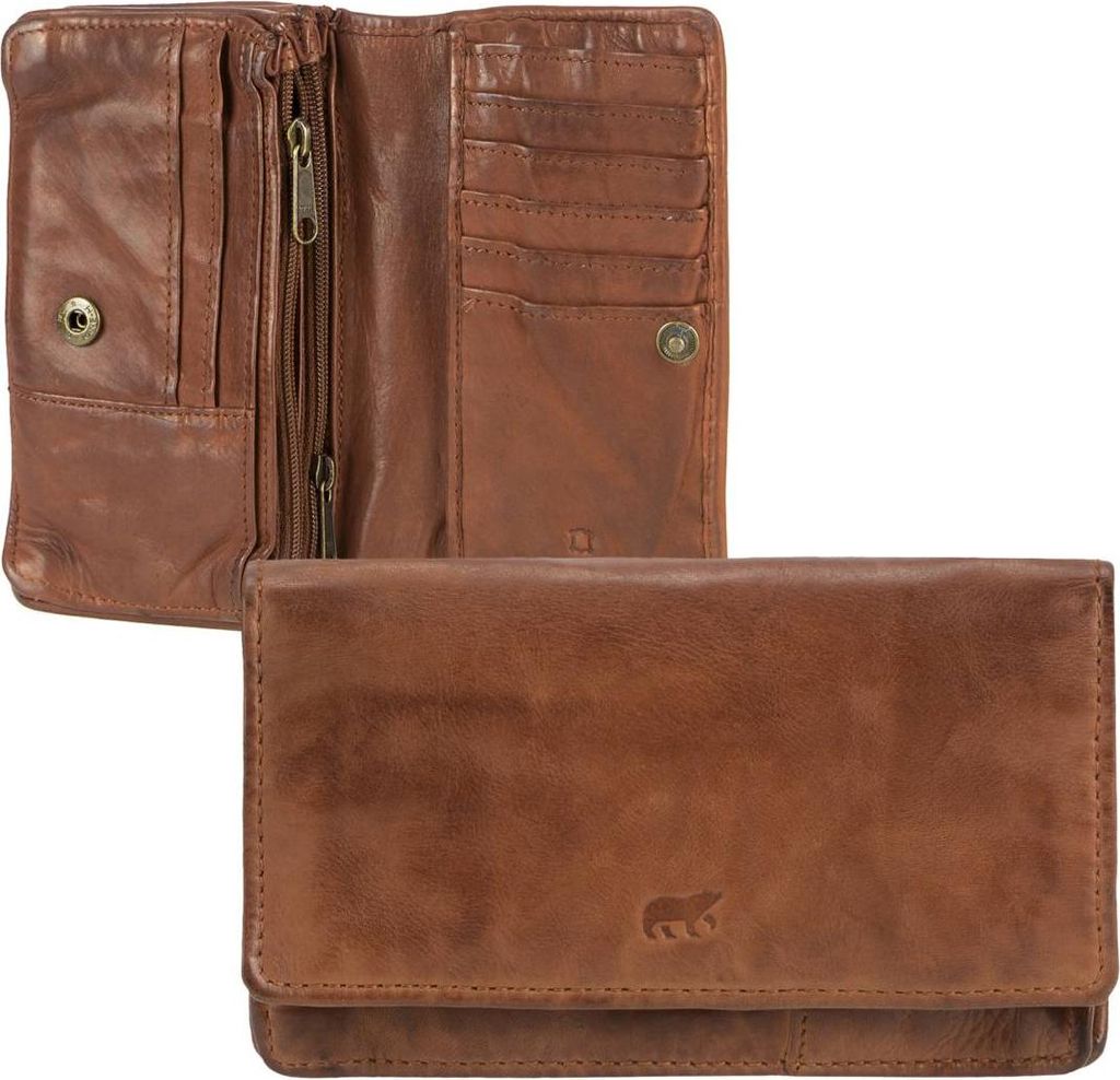 Bear Design Damen Geldbörse 14 Kartenfächer Portemonnaie Geldbeutel Leder cognacbraun CL782-cognac