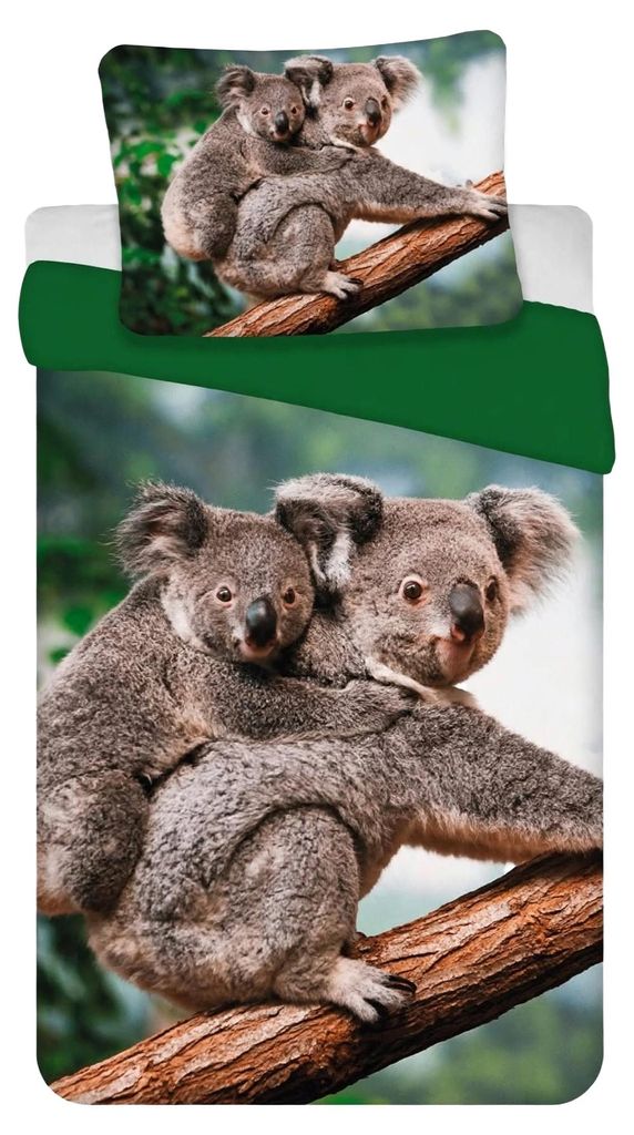 Freigestellte Produktansicht vom Bettwäsche Set mit Koala 135 x 200 cm + 80 x 80 cm 100% Baumwolle