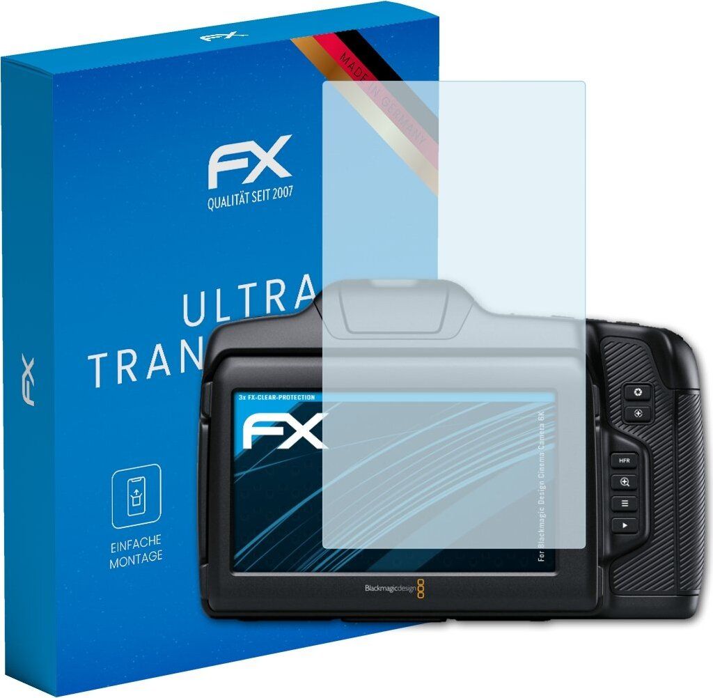 atFoliX FX-Clear 3x Schutzfolie kompatibel mit Blackmagic Design Cinema Camera 6K Displayschutzfolie