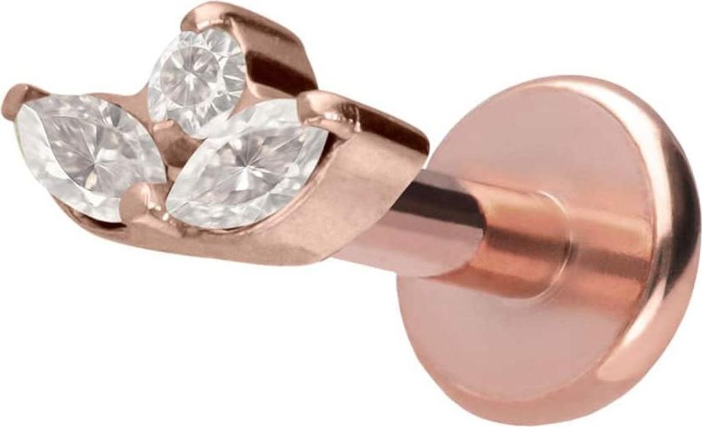 Ohrpiercing, Nasenpiercing Titan Labret mit Push Fit LOTUSBLÜTE RoséGold Stablänge: 6mm | Stabstärke: 1,2mm