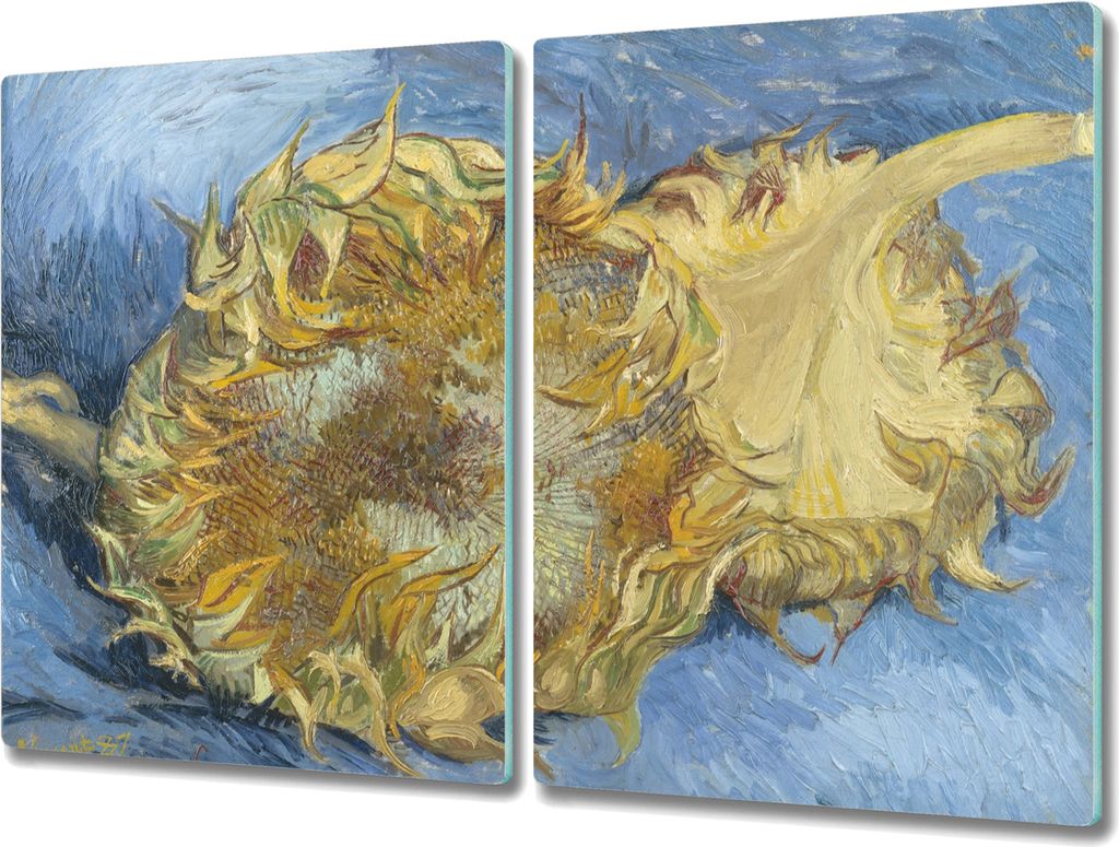 Coloray Schneidebrett Herdabdeckplatte 2x40x52 cm Kochplattenabdeckung Hackbrett Küchenbrett - Van Gogh Sonnenblumen