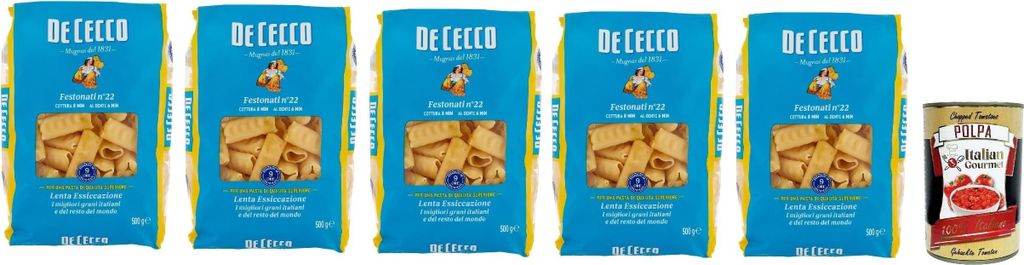 5x De Cecco Pasta 100% Italian Festonati n° 22 Noodles 500 Produktbild 