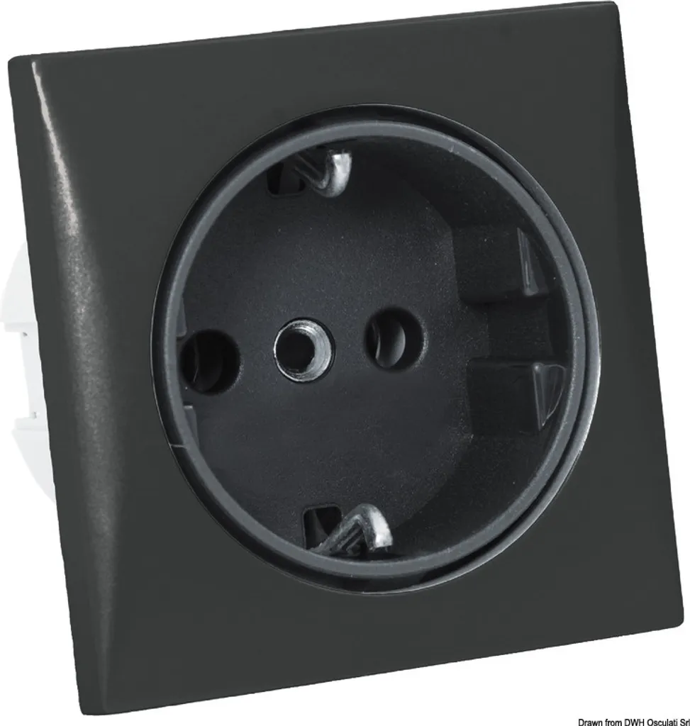 Prise 220V étanche aux projections avec couvercle noir Osculati 14.492