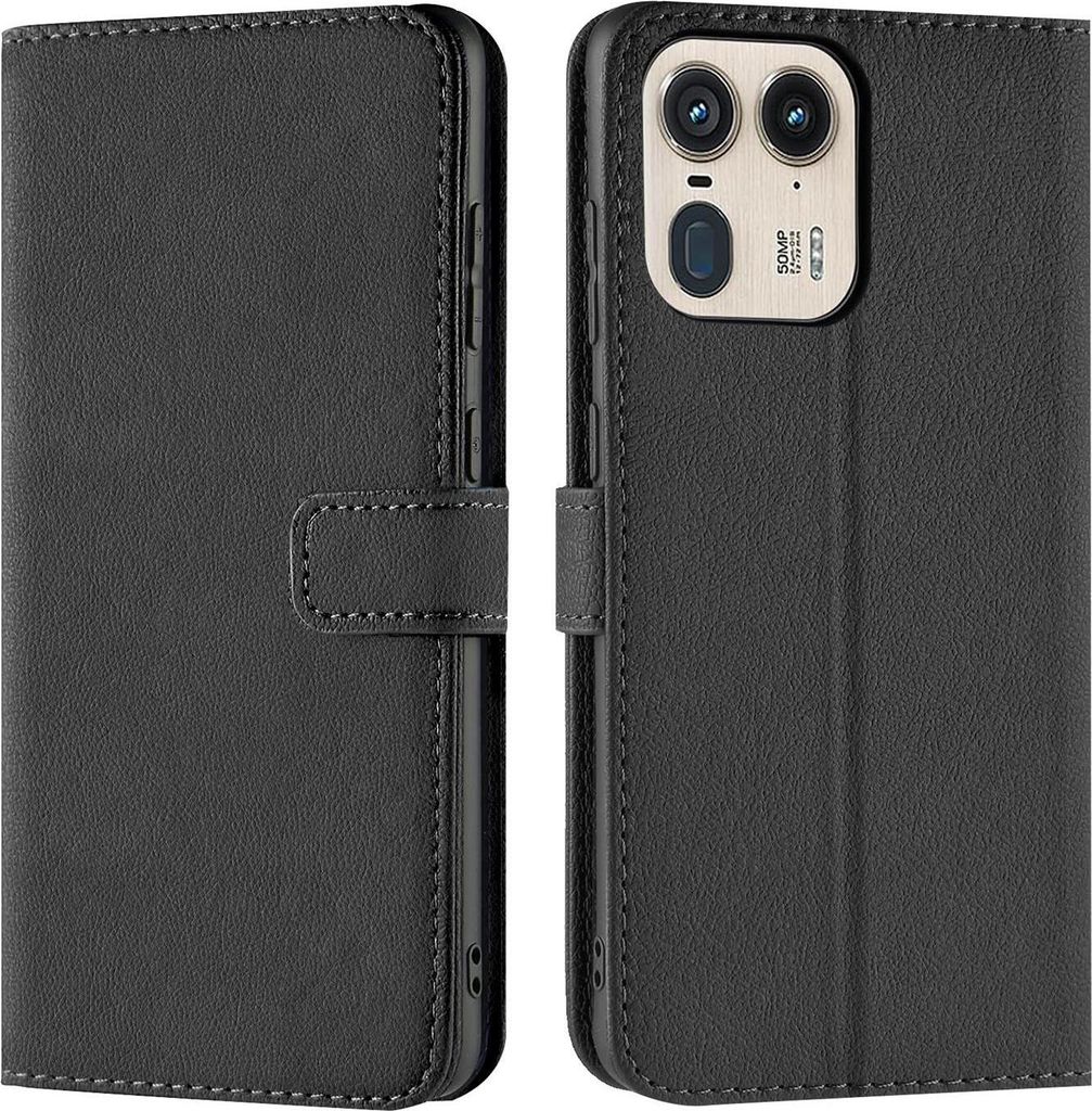 Conie Klapp Tasche für Motorola Edge 50 Ultra Kartenfach Rundumschutz Hülle in Schwarz