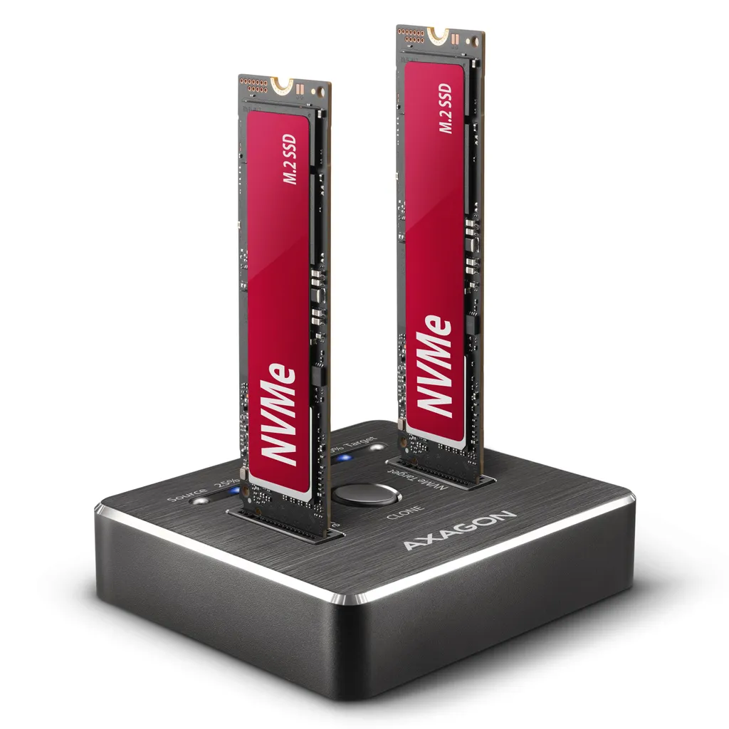 Station d'accueil double baie pour SSD NVMe M.2 avec fonction clonage