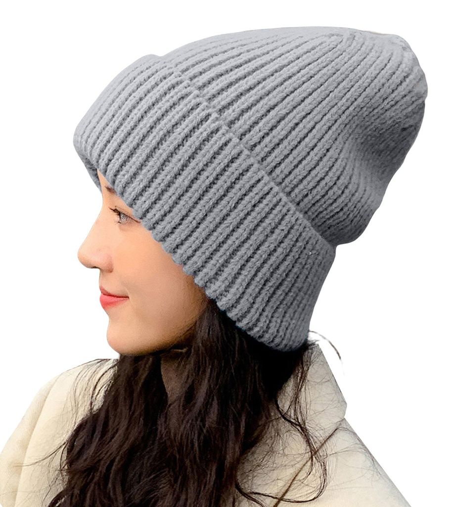Strickmütze, locker geschnitten, gerippt, dehnbar, warmhaltend, einfarbig, Herbst/Winter, Damen/Herren, Beanie für Outdoor-Aktivitäten