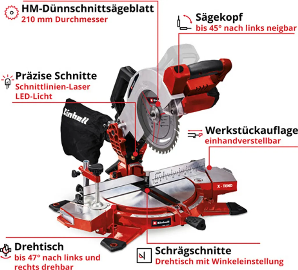 Scie Circulaire à Onglets 210mm Einhell TE-MS 18/210 Li Solo Compacte 18V - 21