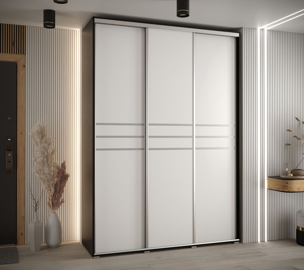 Kleiderschrank ASIRI 10 - 170/45 cm, schwarz/weiß/silber