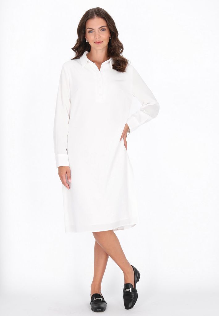 Damen Midi-Kleid mit langen Ärmeln, Weiß, Größe M