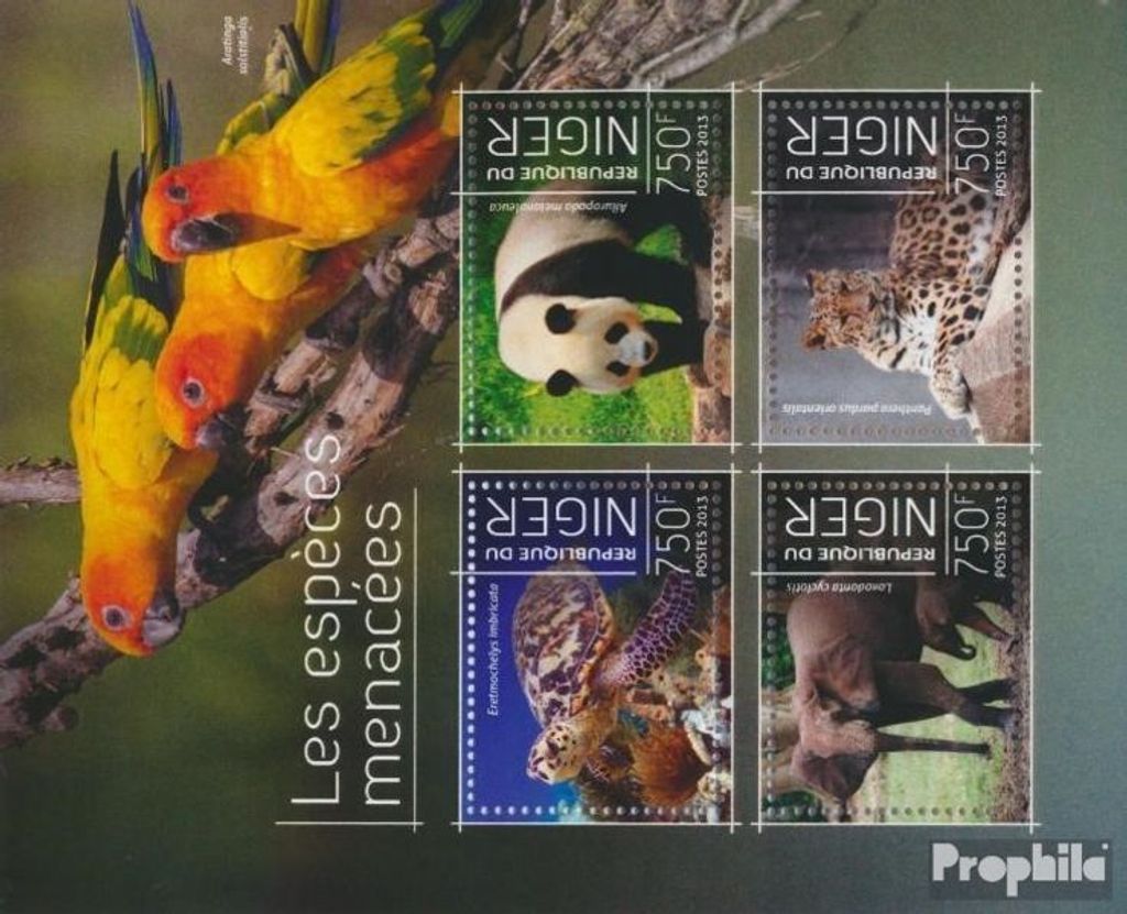 Briefmarken Niger 2013 Mi 2560-2563 Kleinbogen (kompl. Ausg.) postfrisch Gefährdete Spezies