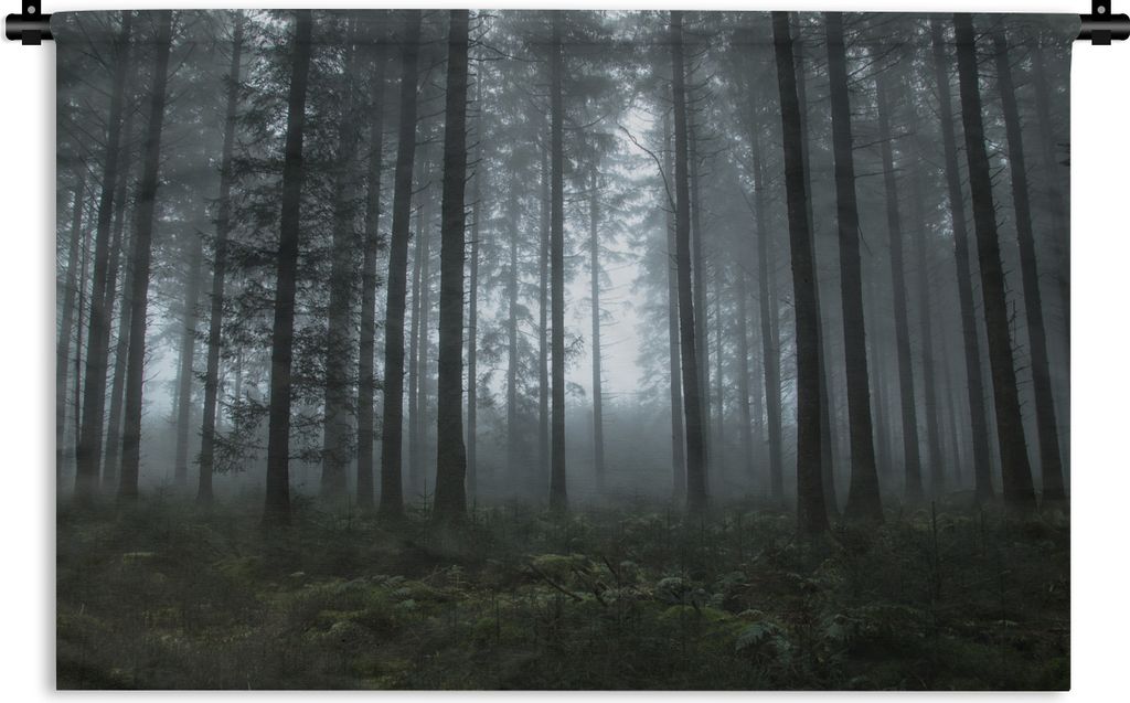 MuchoWow Wandteppich Wandbehang Wald - Licht - Nebel 150x100 cm Tapisserie Dekoration Wandtuch - Waschbar - Tapisserien - Wand-Decke