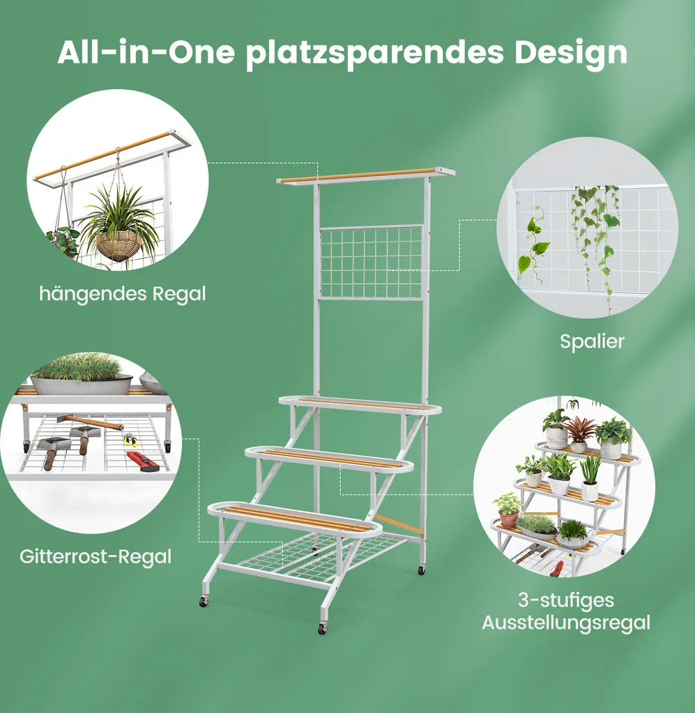 Étagère échelle porte-plante avec roulettes et treillis pour extérieur - 5