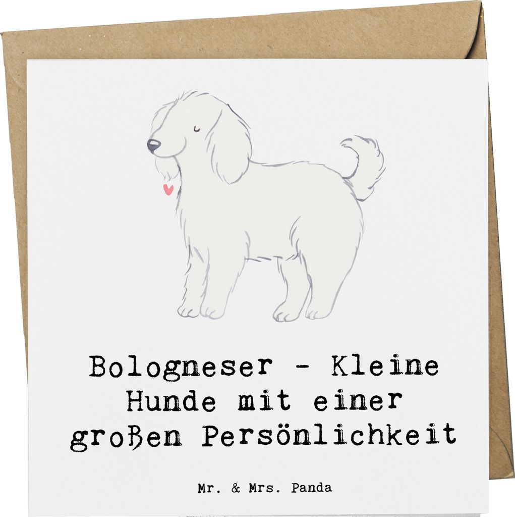Mr. & Mrs. Panda Grußkarte Bologneser Charakterstark - Weiß - Geschenk, Klappkarte, Hunderassen Beschreibung, anlasskarte, charmante Vierbeiner, ...