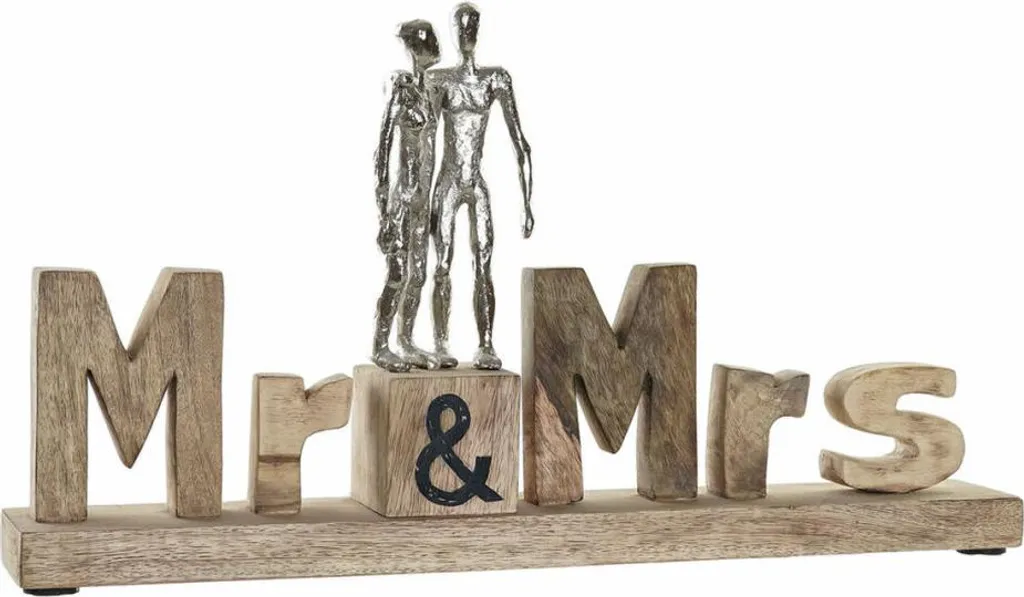 Grande Figurine Mr & Mrs Design Argenté, Objet Déco Aluminium 51x28 cm