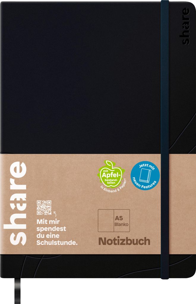 share Notizbuch A5 96 Blatt blanko 80 g/qm schwarz