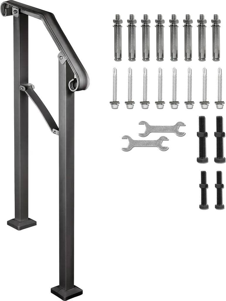Rampe d'escalier extérieur en fer forgé noir réglable pour 2-3 marches