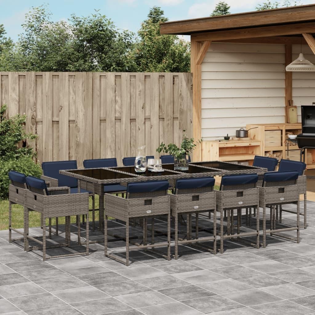Design New Gartenmöbel Set Balkonmöbel-Set 13-teiliges Garten-Ess-Set mit Kissen, grau, Polyrattan - Gartenmöbelgarnituren Möbel2025 CHY6006015...