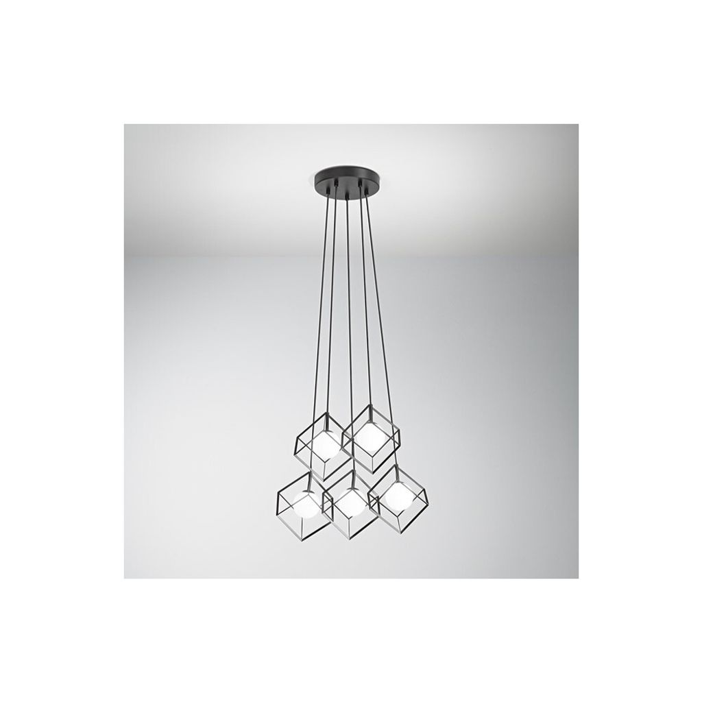 CUBE-Hängelampe aus Metall in mattschwarzem Perenz - 5 G9-Lampen