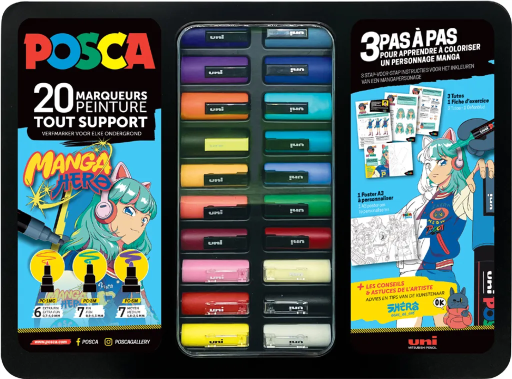 Marqueur pigmenté POSCA MANGA 20 unités : fini les coulures de peinture