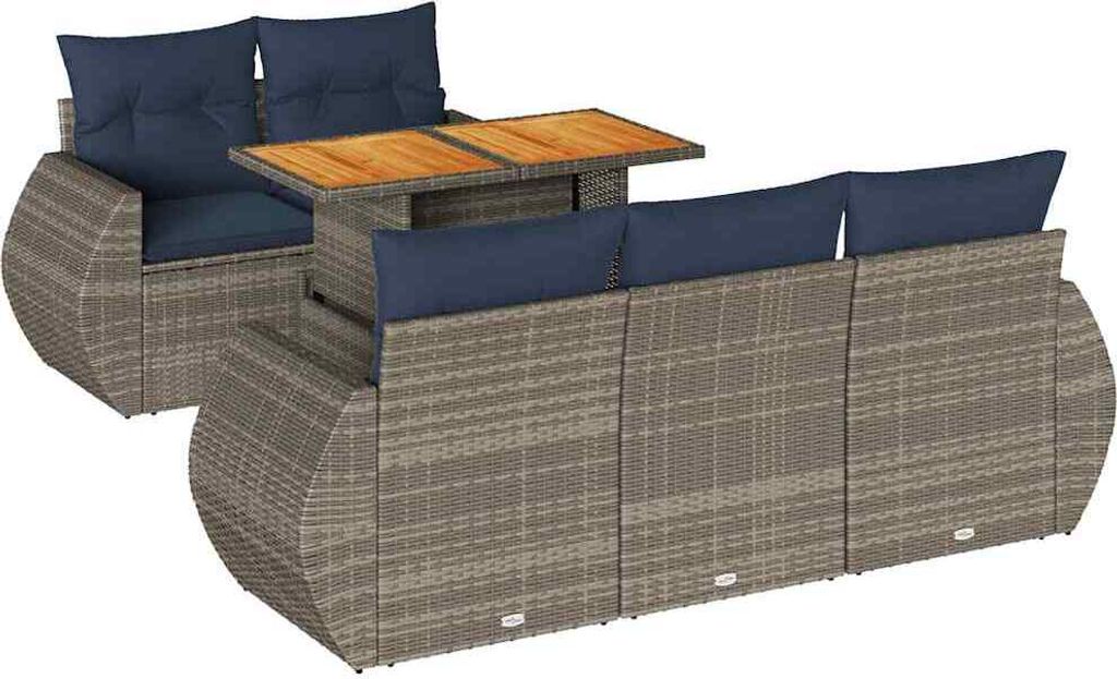 vidaXL 6-tlg. Garten-Sofagarnitur mit Kissen Grau Poly Rattan