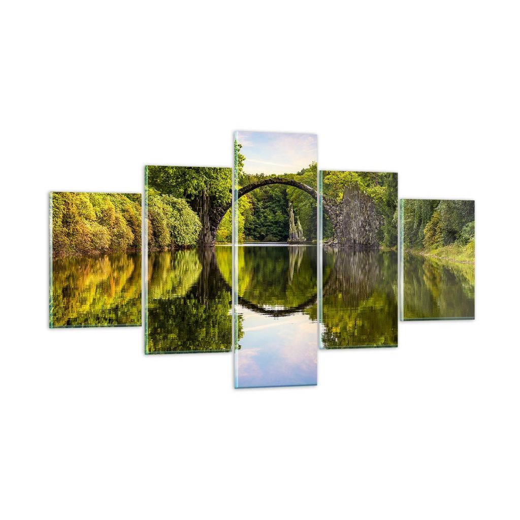 Bilder auf glas - Park Natur Wasser - 125x70cm - Glasbilder - Wandbilder - Kunstdruck - zum Aufhängen bereit - Wanddekoration aus Glas - Glas Bild...