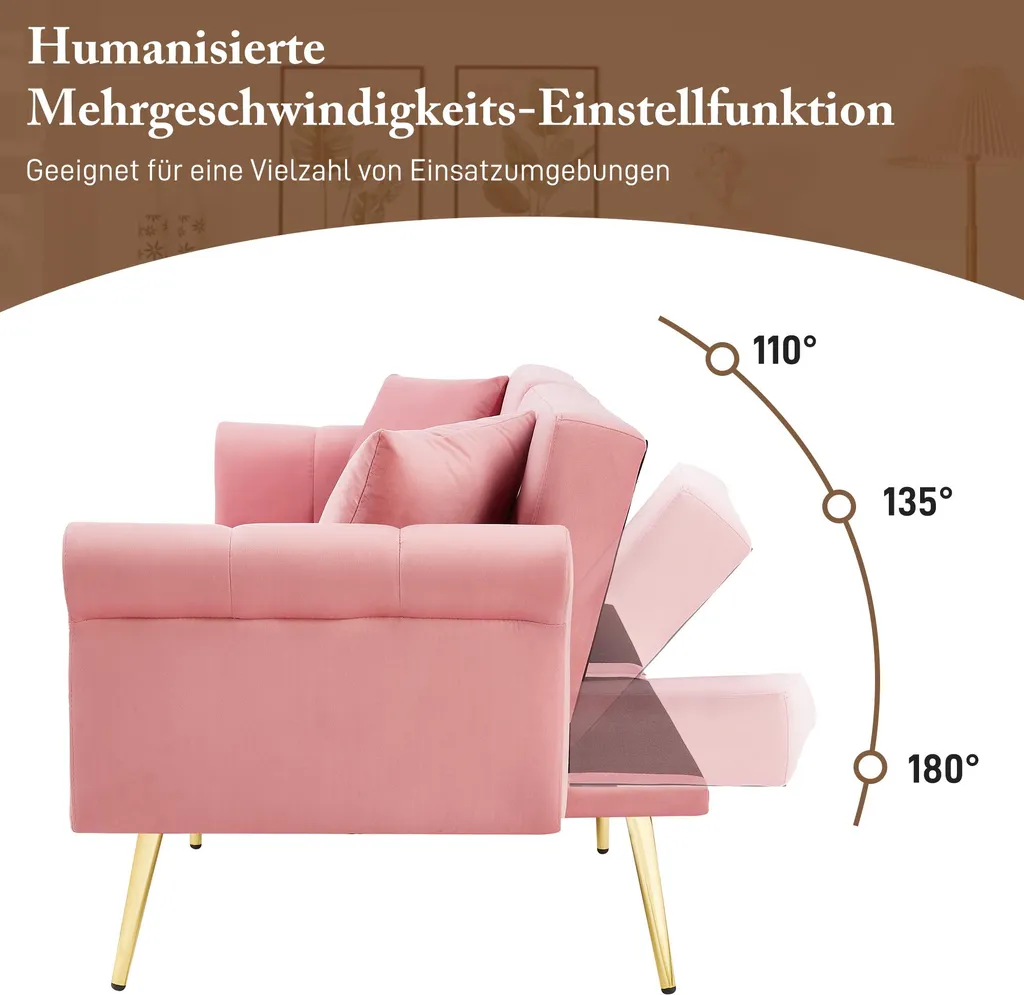 Canapé Convertible 2 Places Compact en Velours Rose : Confort Idéal