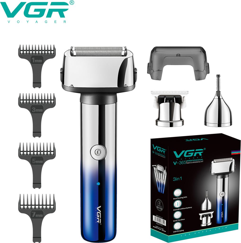 VGR365 Drei-in-Eins-Reziprokrasierer, Augenbrauenschneider, elektrischer Haarschneider mit LCD-Digitalanzeige