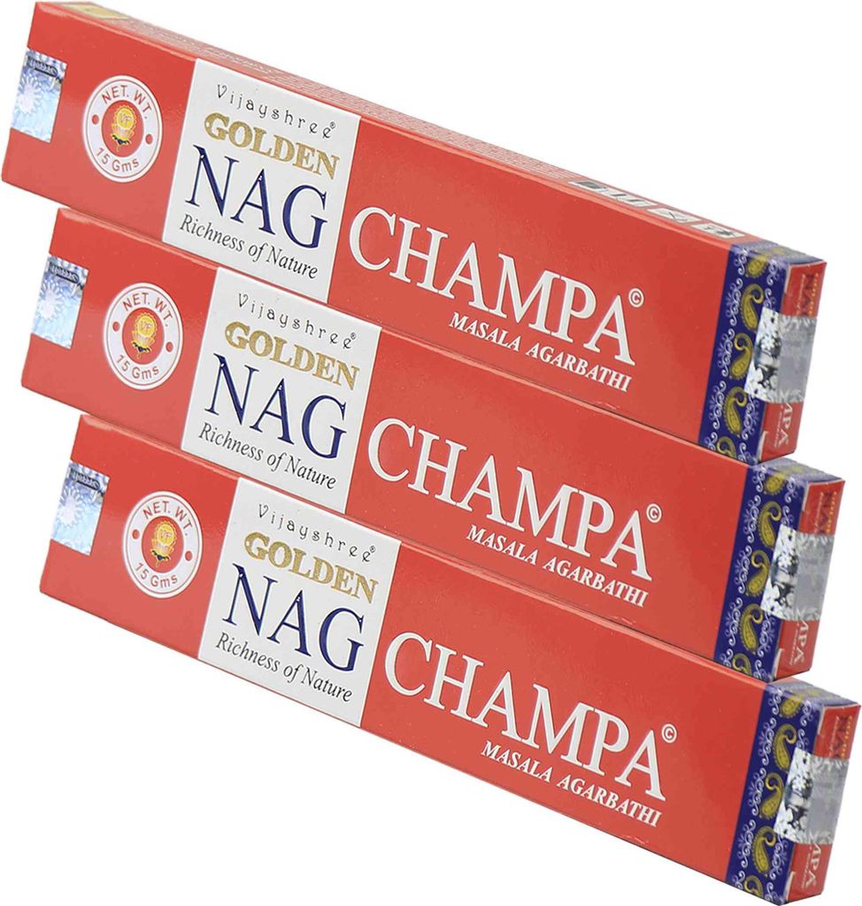 3x Golden Nag Champa Räucherstäbchen 45g – Klassischer Masala Naturduft Räucherwerk