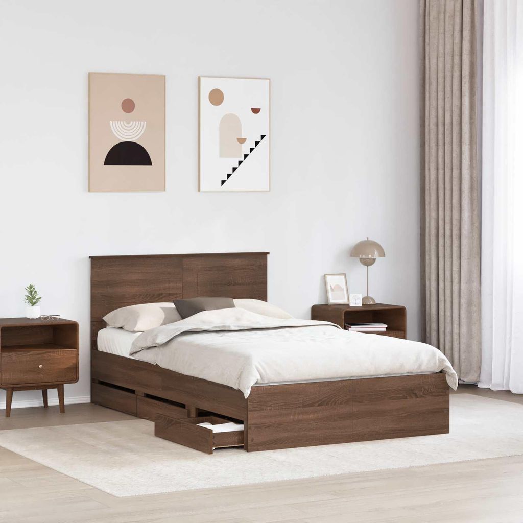 "Winter Sale" Bettrahmen Braun Eichen-Optik 135 x 190cm Ingenieurs Holz - clorisNeu630785 - Klassische BettenJugendbett Tagesbett