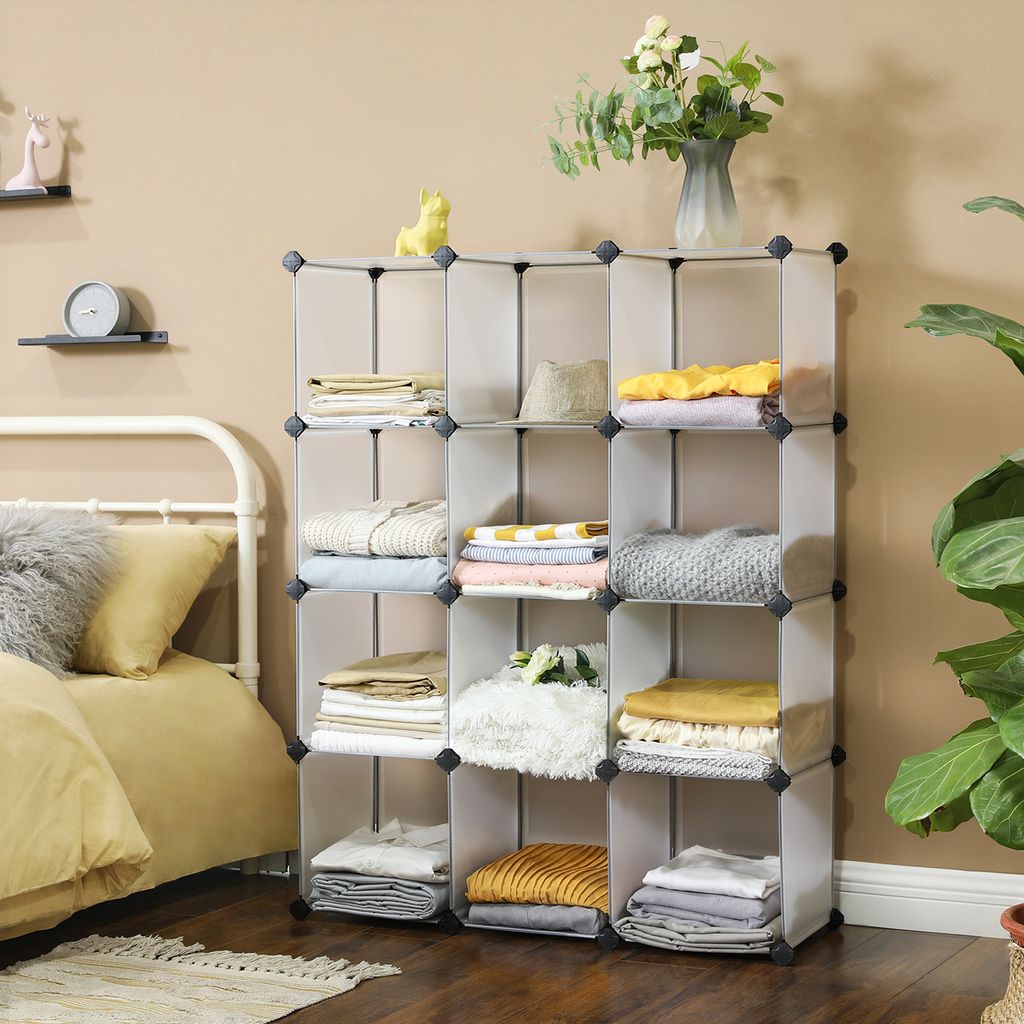 SONGMICS Kleiderschrank, Bücherregal, Regalsystem, ineinandergreifende Würfel aus Kunststoff, einfache Montage, für Wohnzimmer, Ankleidezimmer, ...