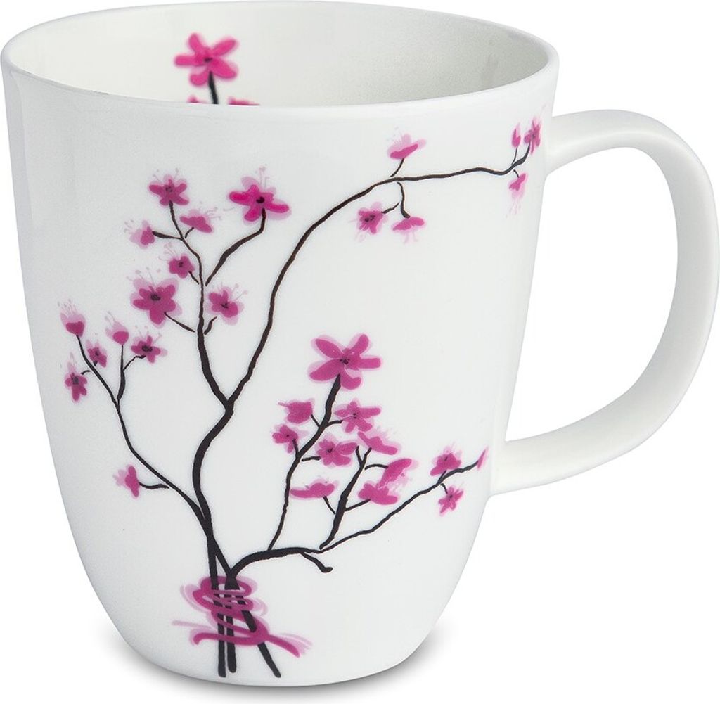 Becher, Tasse CHERRY BLOSSOM Kirschblüten für 400ml weiß rosa Porzellan TeaLogic