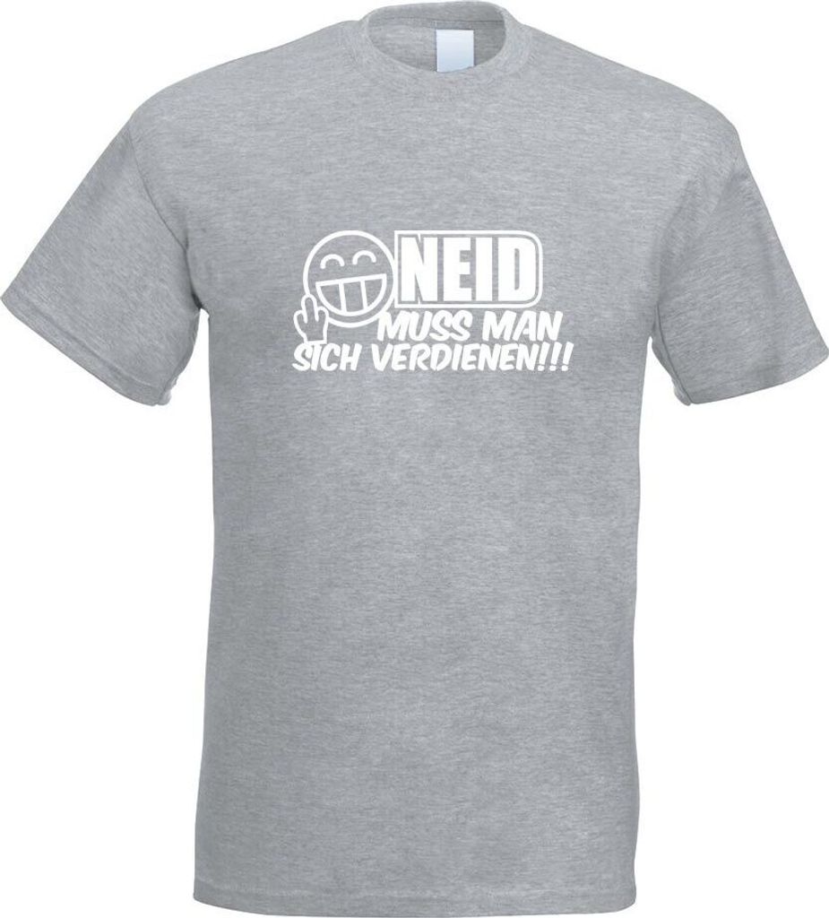 Kiwistar - T-Shirt - Graumeliert - Neid muss Man Sich verdienen Motiv Bedruckt Funshirt Design Print - mit Motiv Bedruckt - Funshirt Design - Sport...