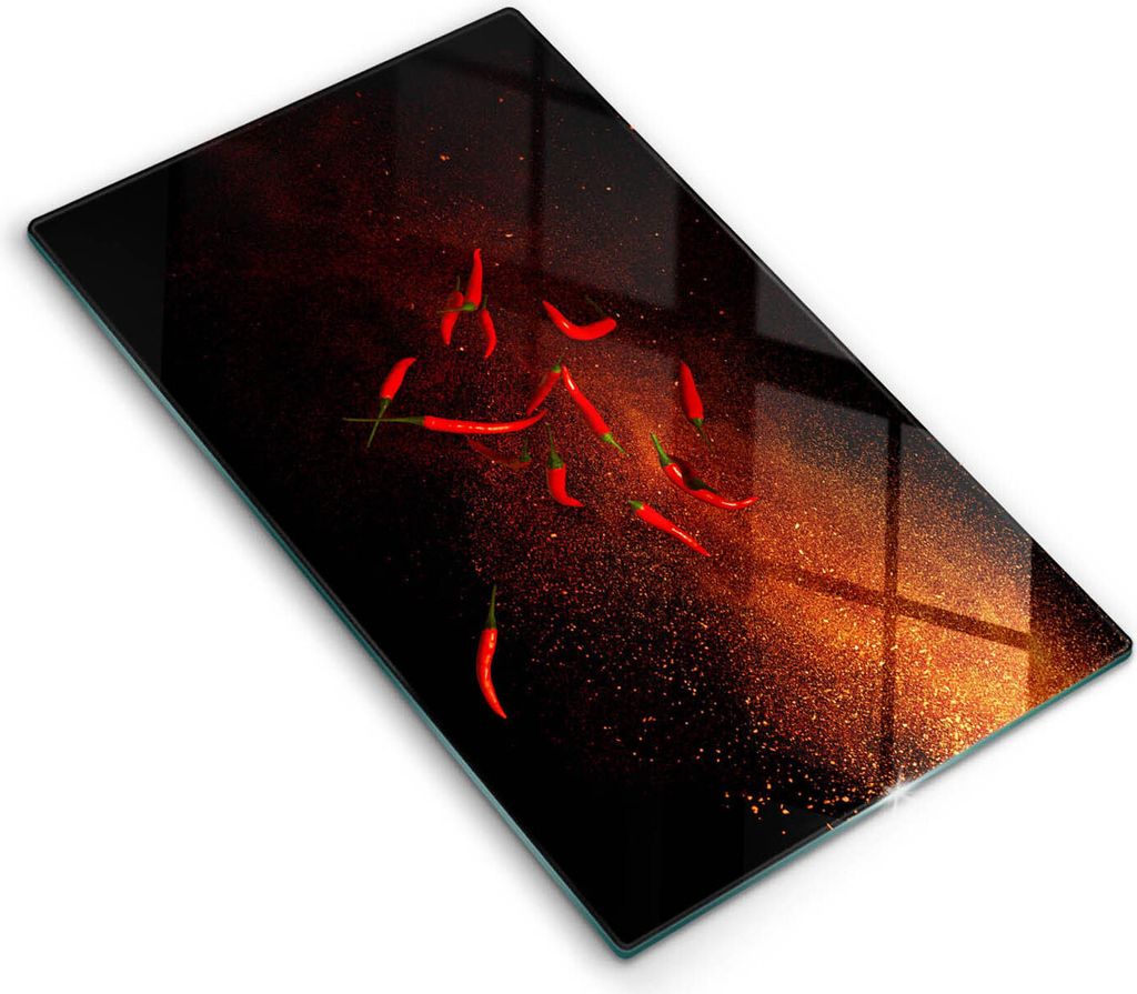 Abdeckung Glas - Küchenabdeckung - 30x52 cm - Abdeckplatte - Scharfe Chilischoten