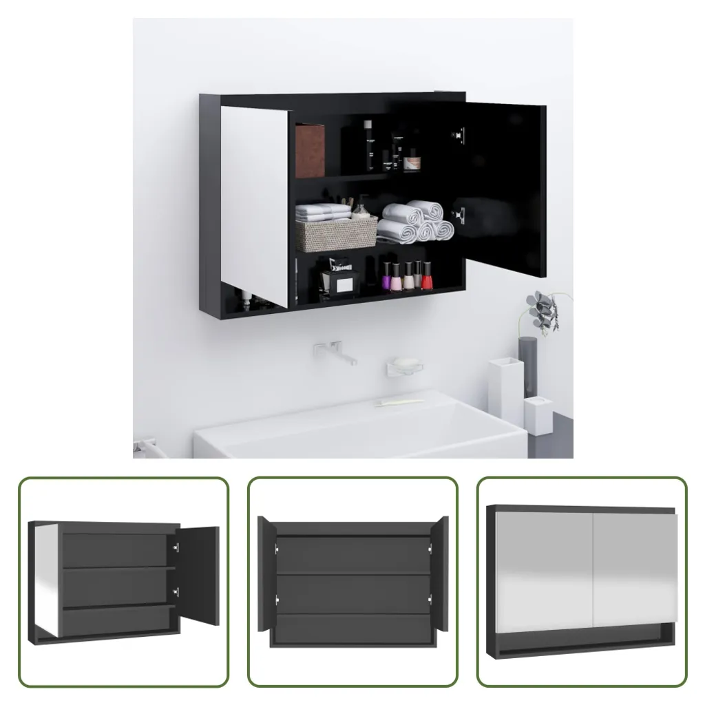 Rangement salle de bain compact 80x15 cm anthracite : solution gain de place - 9