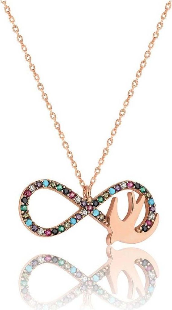925 Silber Kette Unendlichkeit Schwalben – Damen Collier Infinity Anhänger Rosegold