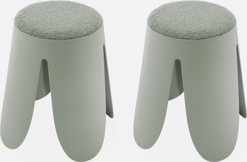 sweeek Hocker, 2er Set, strukturierter Bouclébezug, Seladon Produktbild