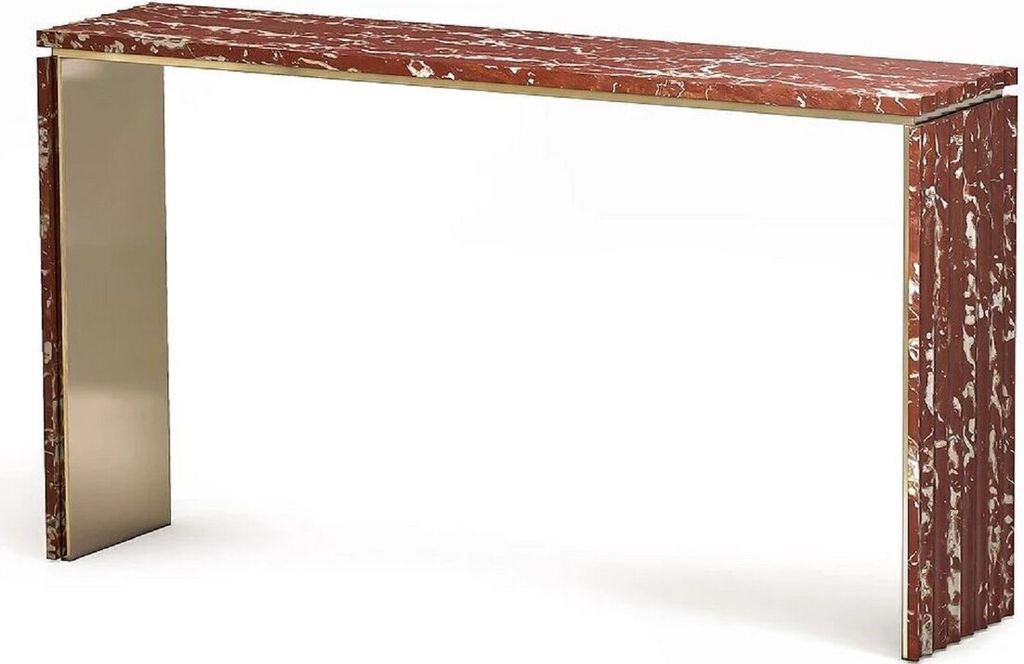 Casa Padrino Luxus Marmor Konsole Rot / Messingfarben 180 x 40 x H. 90 cm - Edler Konsolentisch mit hochwertigem handgeschliffenen Rosso Francia Ma...