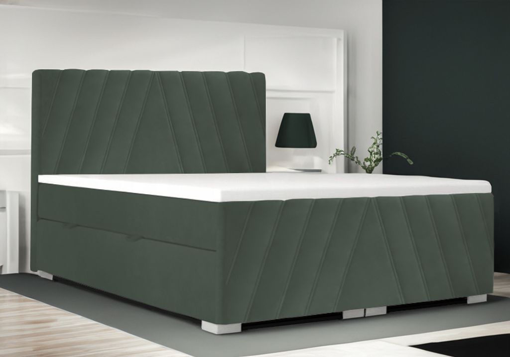 Boxspringbett SOFIA Bett mit Matratze Stauraum gepolstertes Schlafzimmer Doppelbett Topper (180x200, Grün - Itaka 10)